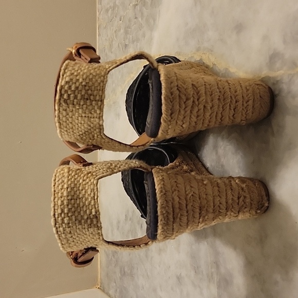 Tory Burch Leather Lucia Canvas Espadrille Wedge Crochet Woven Lace Sandal 6.5 - Picture 5 of 10